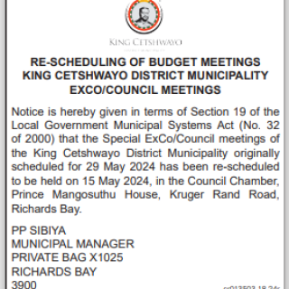 RESCHEDULING OF COUNCIL MEETING FINAL BUDGET APPROVAL